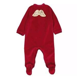 Red Marie Chantal Baby Burgundy Velour Angel Wing 1-Piece Sleepsuit, Size 18m